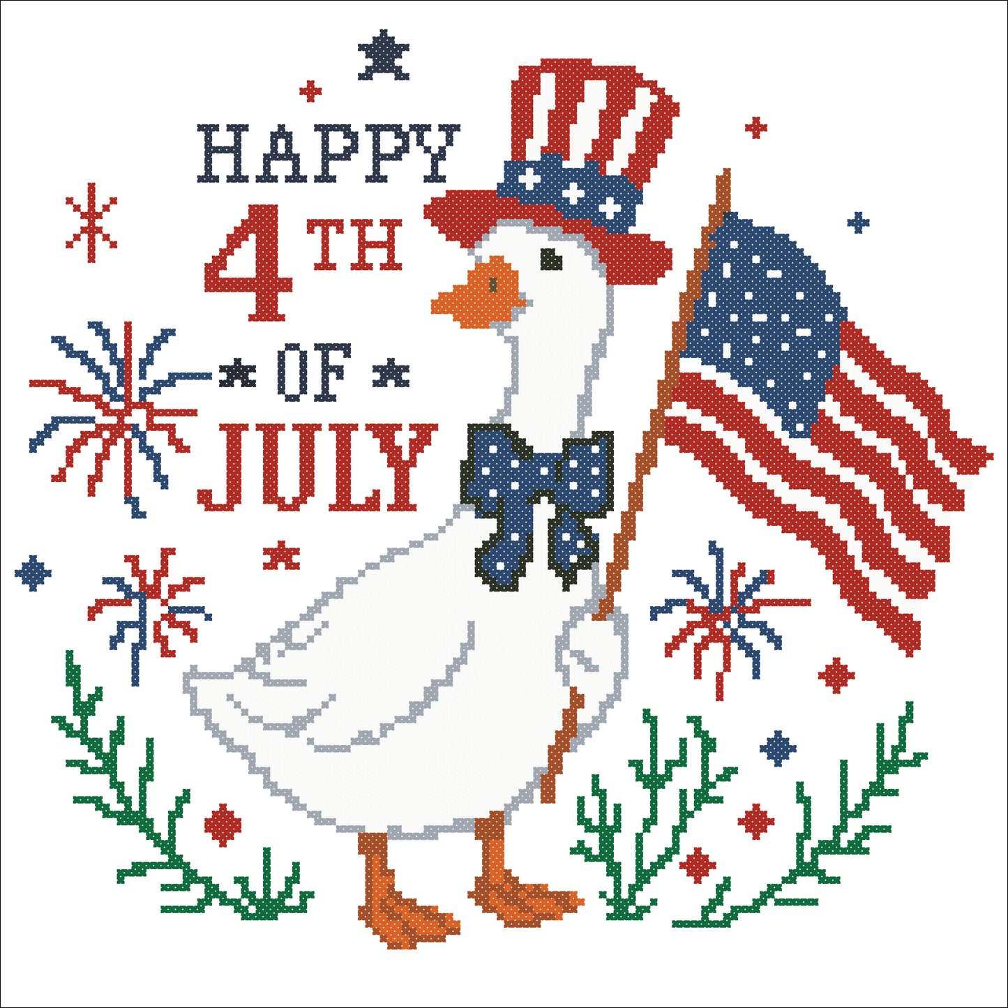 Happy 4th of July Goose Cross Stitch Pattern PDF | Patriotic Goose Embroidery Design | American Flag Counted Cross Stitch | Independence Day Decor
