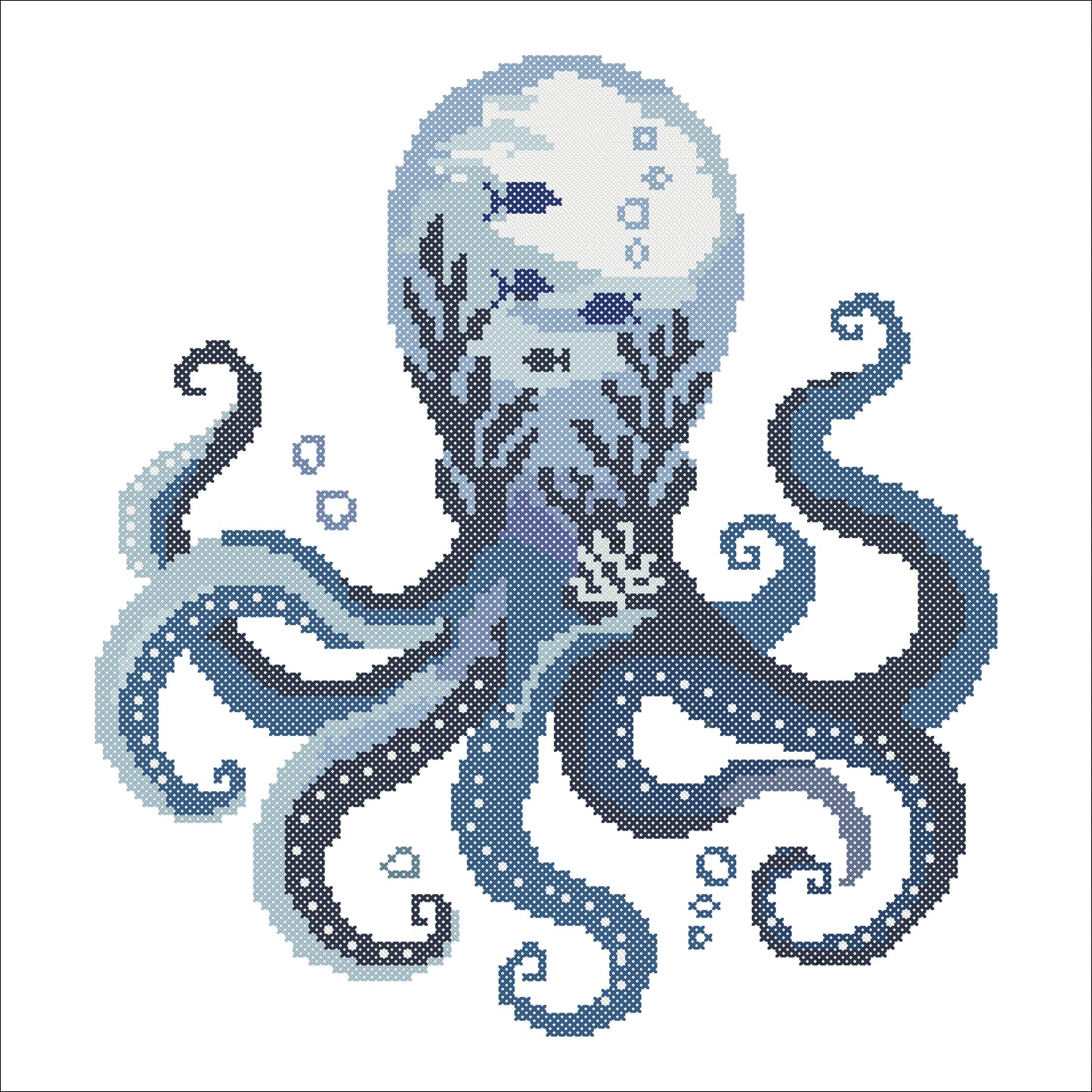 Moonlit Octopus Counted Cross Stitch Pattern PDF | Ocean Embroidery Design | Nautical Marine Wall Art | Modern Coastal Decor | Instant Download