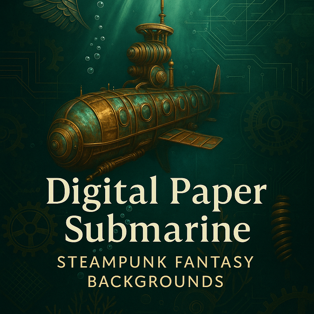 Digital Paper Submarine – Steampunk Fantasy Backgrounds