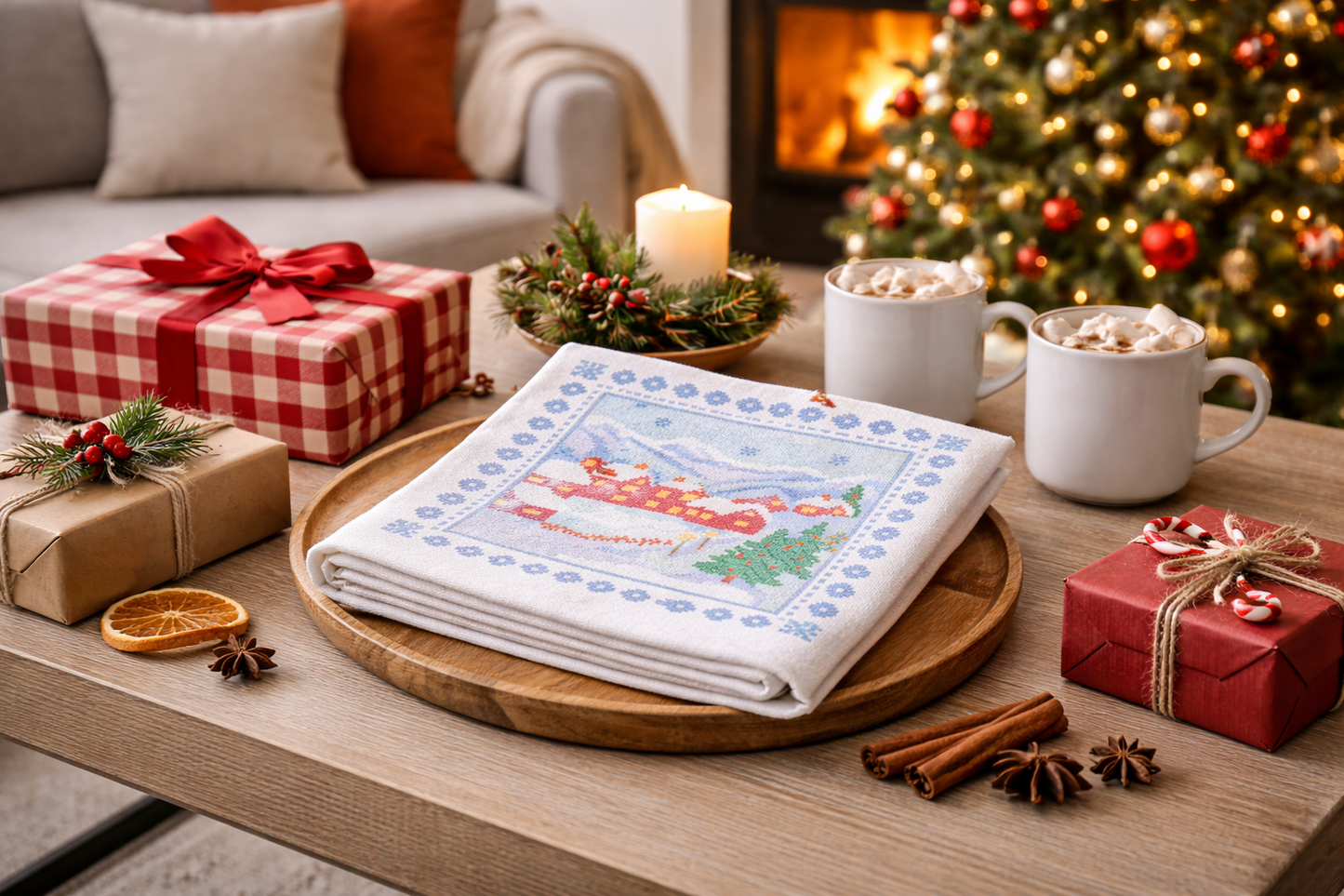 Winter Village Cross Stitch Pattern | Cozy Scandinavian Winter Embroidery PDF