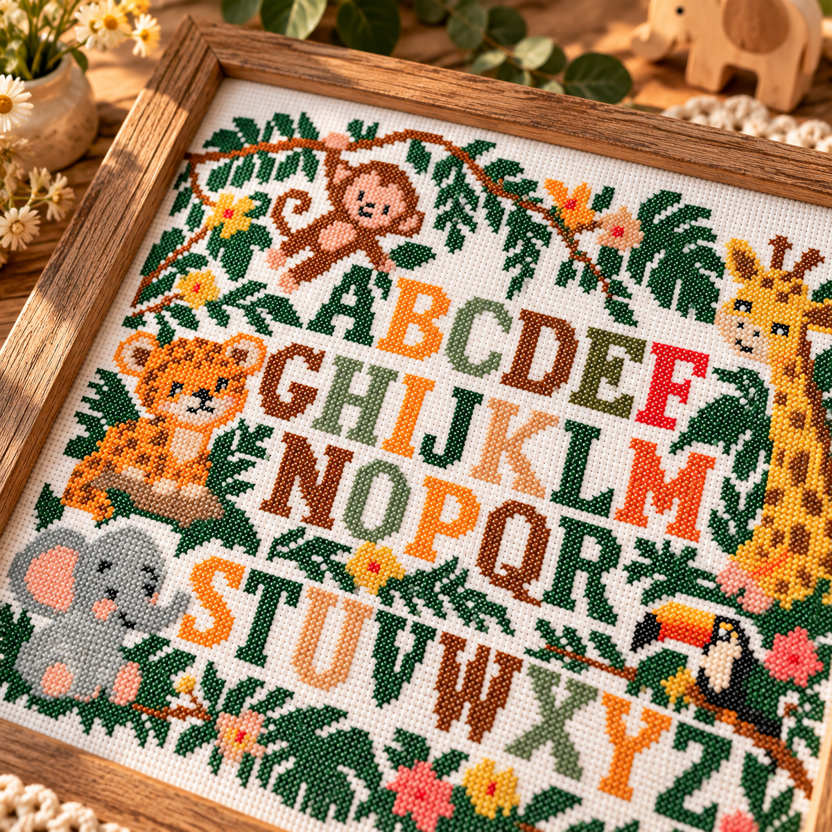 Jungle Alphabet Cross Stitch Pattern – Safari Animals ABC PDF