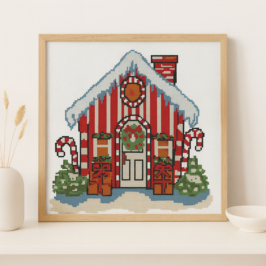 Christmas Candy House Cross Stitch Pattern – Festive Holiday Embroidery PDF
