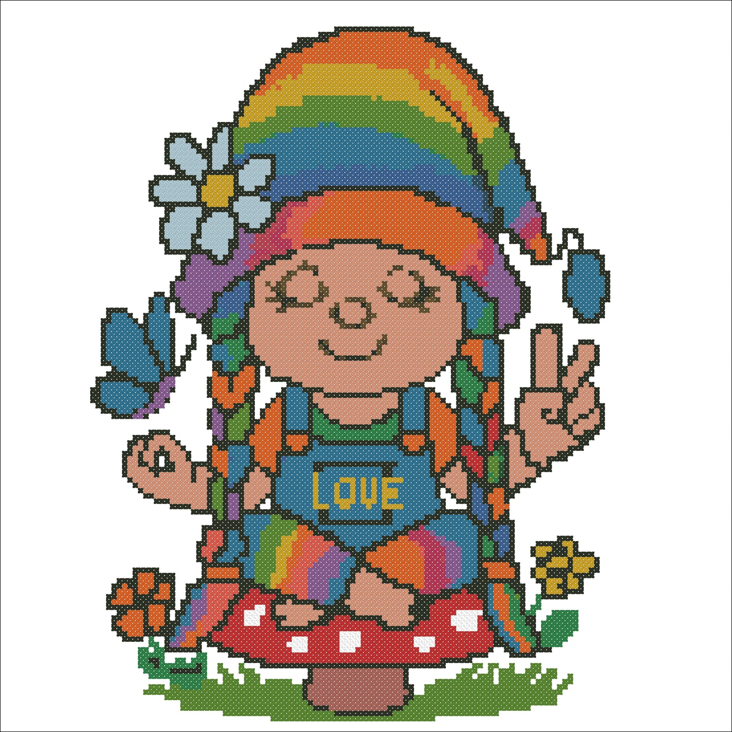 Rainbow Gnome Cross Stitch Pattern | Peace & Love Embroidery PDF