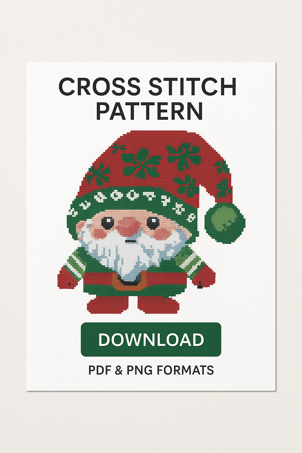 Funny Christmas Gnome Cross Stitch Pattern – PDF Embroidery Design for Holidays