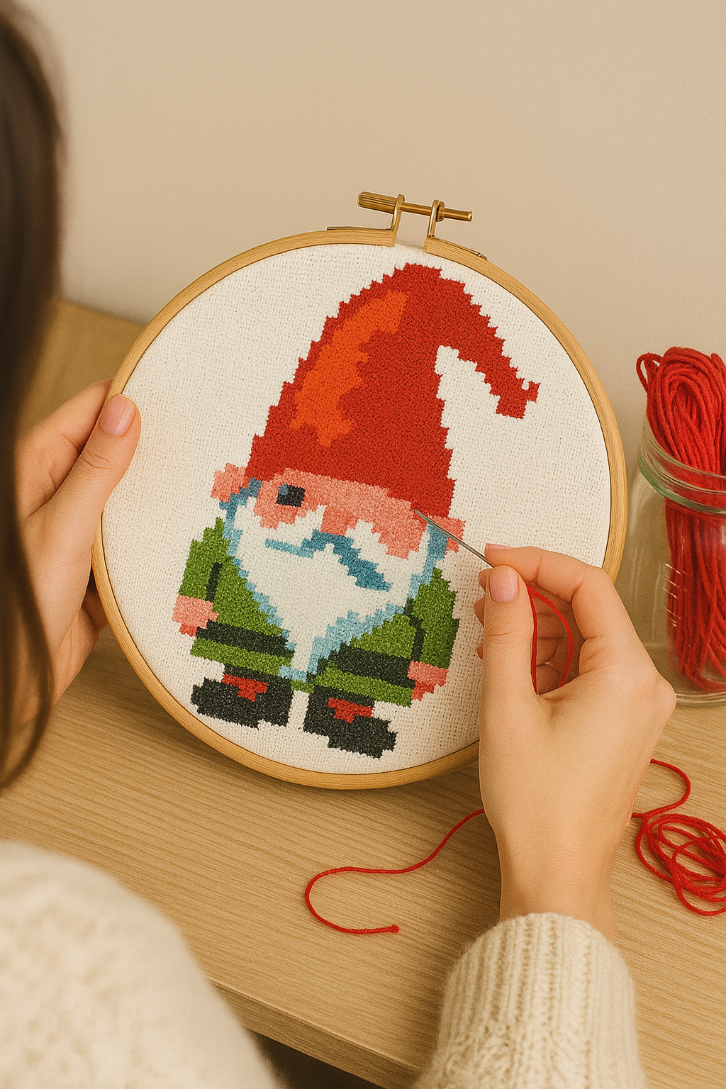 Whimsical Christmas Gnome – Cross Stitch PDF Pattern