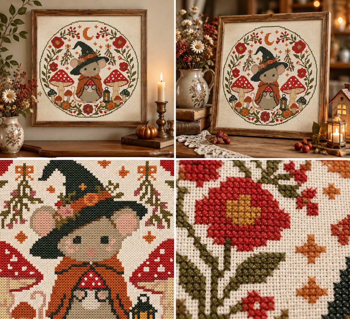 Witch Mouse Cross Stitch Pattern PDF | Halloween Embroidery
