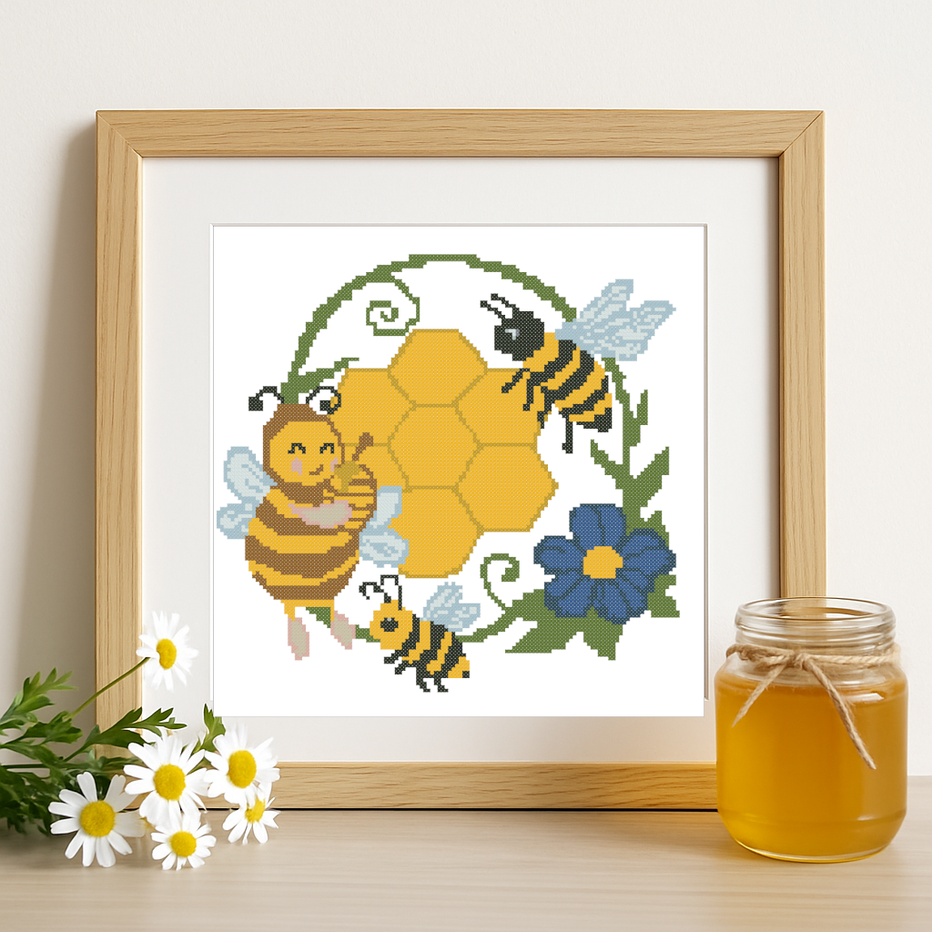 "Busy Bees & Honeycomb" – Cross Stitch Pattern PDF