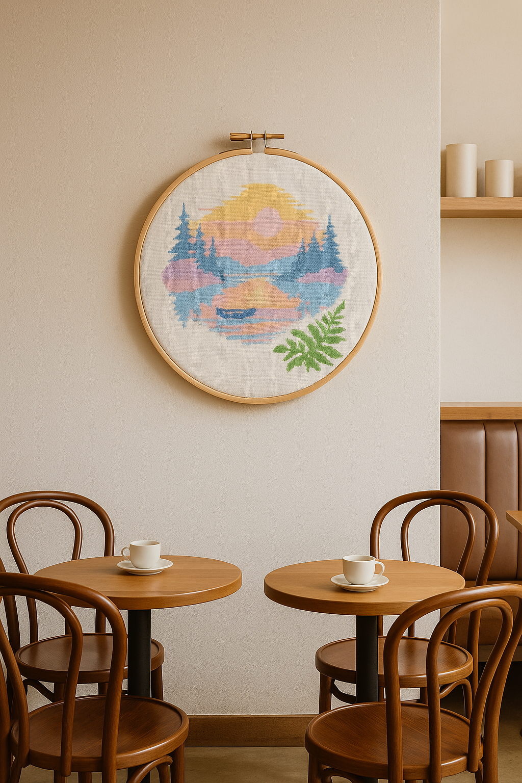 Pastel Sunset Lake Cross Stitch Pattern | Peaceful Landscape Embroidery PDF