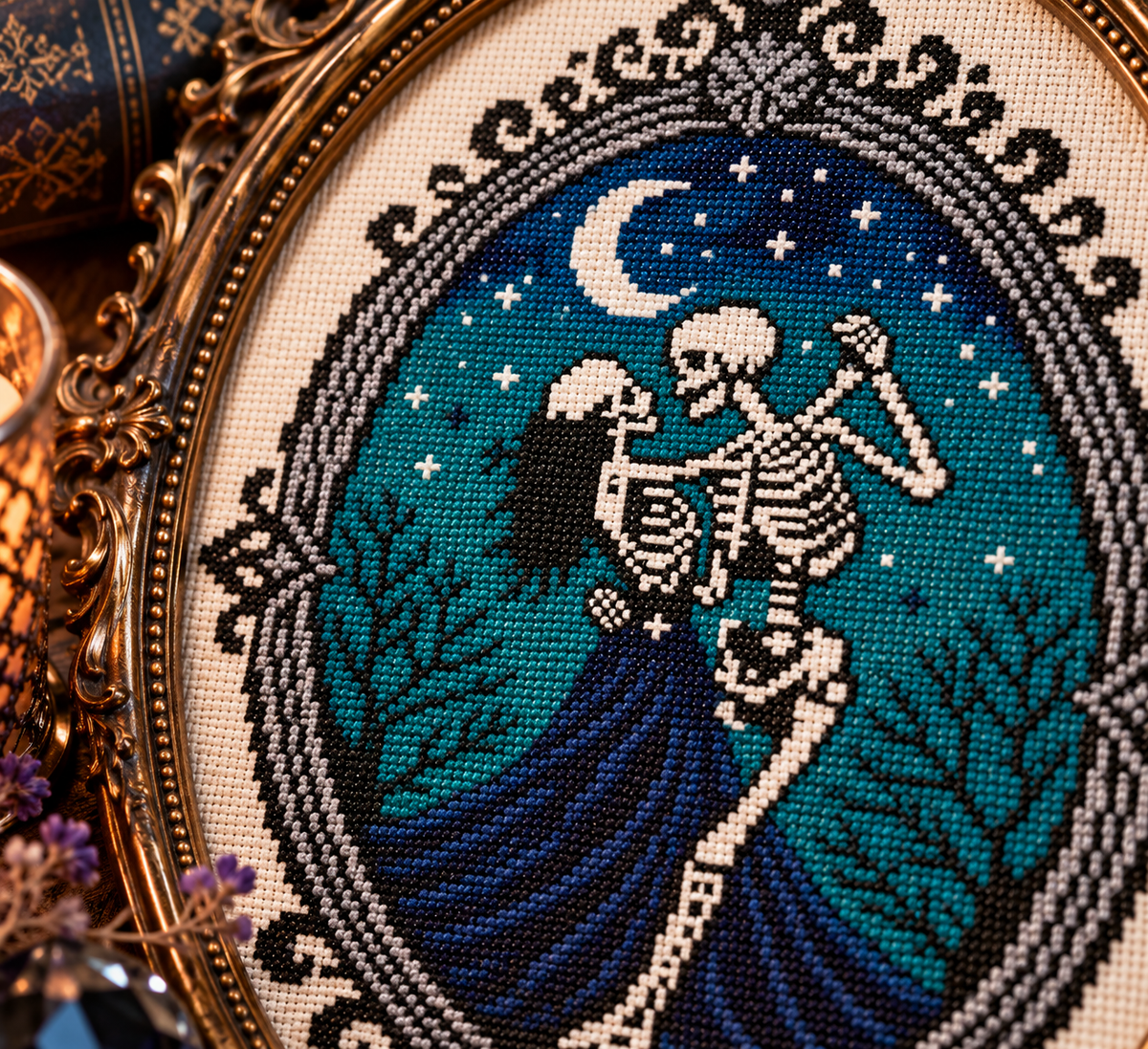 Gothic Skeleton Couple Cross Stitch Pattern PDF | Halloween Gothic Decor