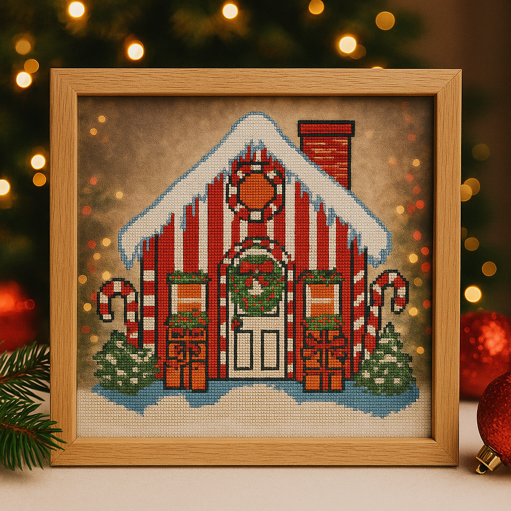Christmas Candy House Cross Stitch Pattern – Festive Holiday Embroidery PDF