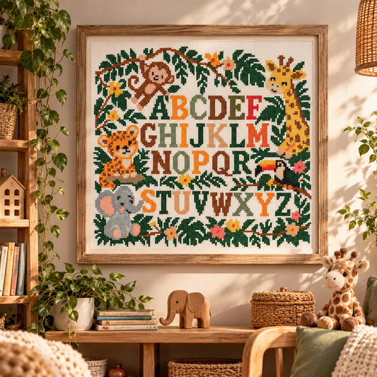 Jungle Alphabet Cross Stitch Pattern – Safari Animals ABC PDF