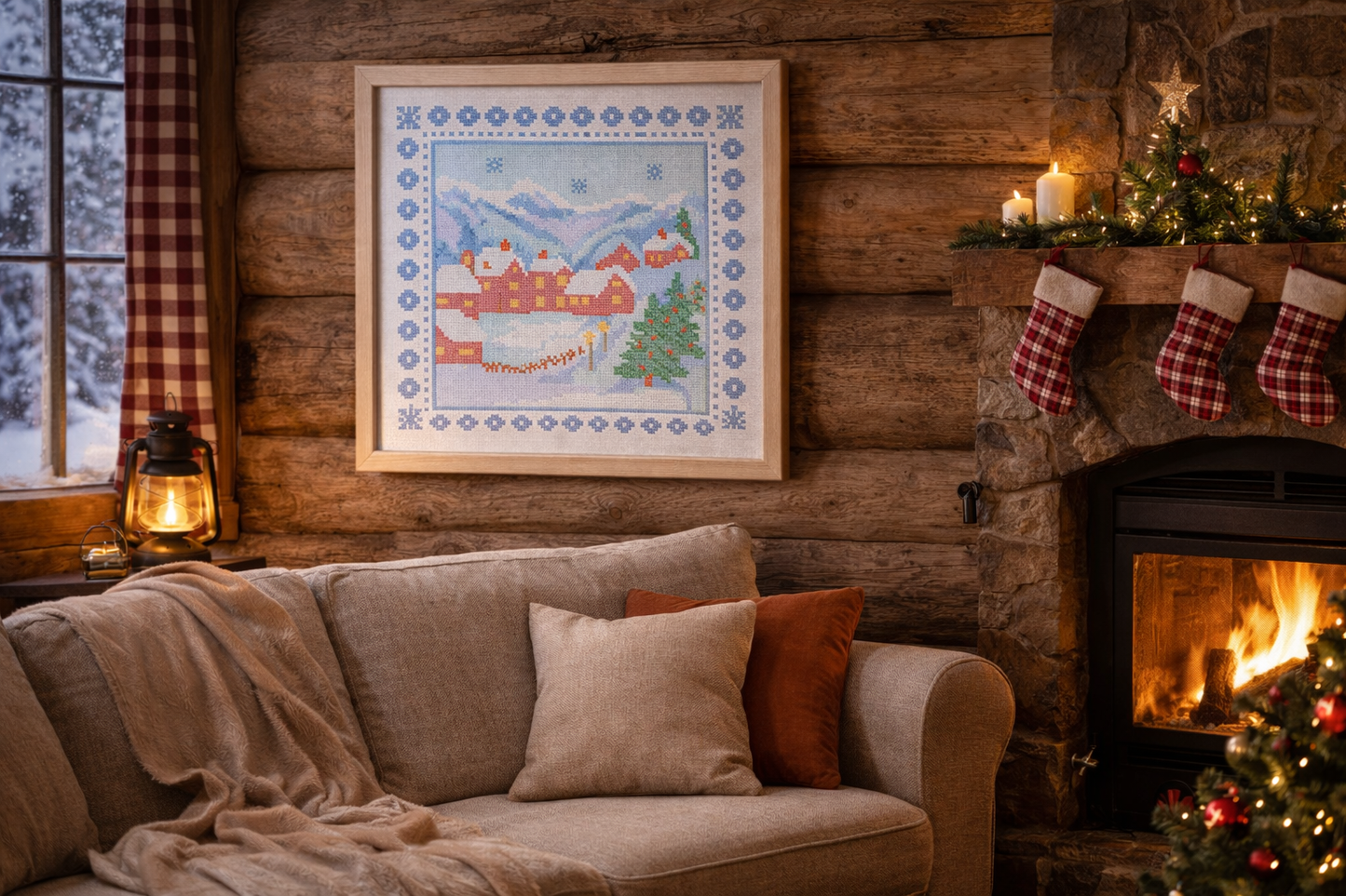 Winter Village Cross Stitch Pattern | Cozy Scandinavian Winter Embroidery PDF