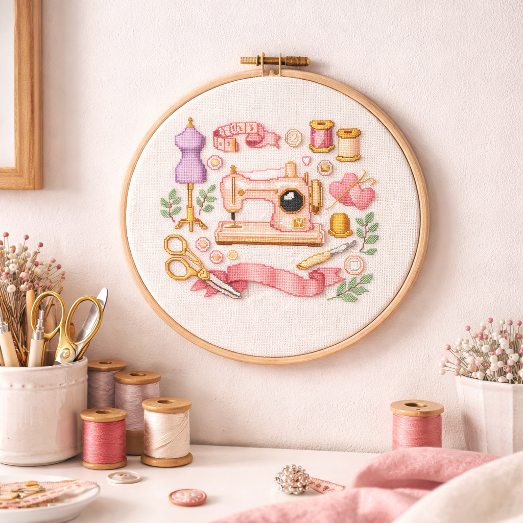 Blush Atelier – Romantic Sewing Machine Cross Stitch Pattern