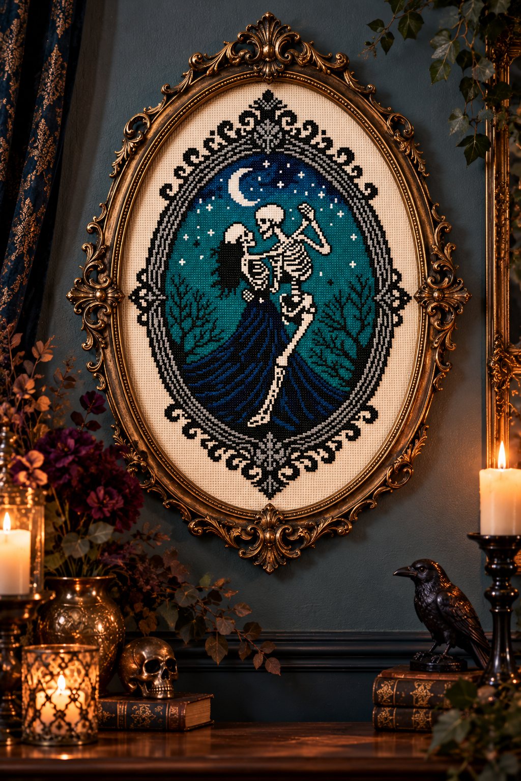 Gothic Skeleton Couple Cross Stitch Pattern PDF | Halloween Gothic Decor