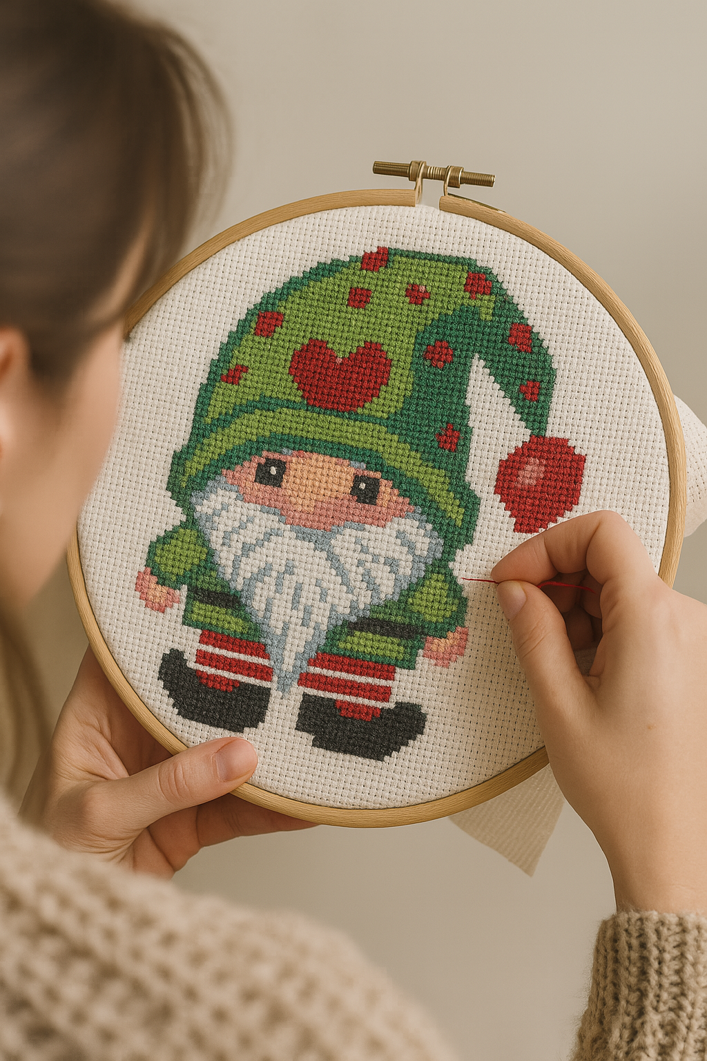 Cross Stitch Pattern "Gnome with Heart" — Instant PDF Download
