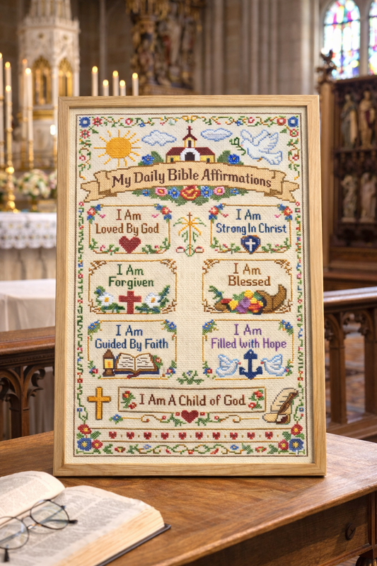 My Daily Bible Affirmations Cross Stitch Pattern | Christian Sampler Embroidery Design | Religious Wall Decor PDF