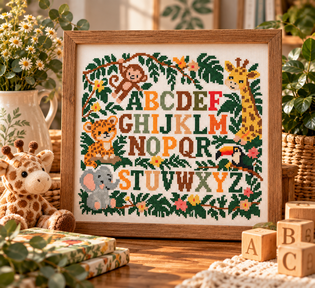 Jungle Alphabet Cross Stitch Pattern – Safari Animals ABC PDF