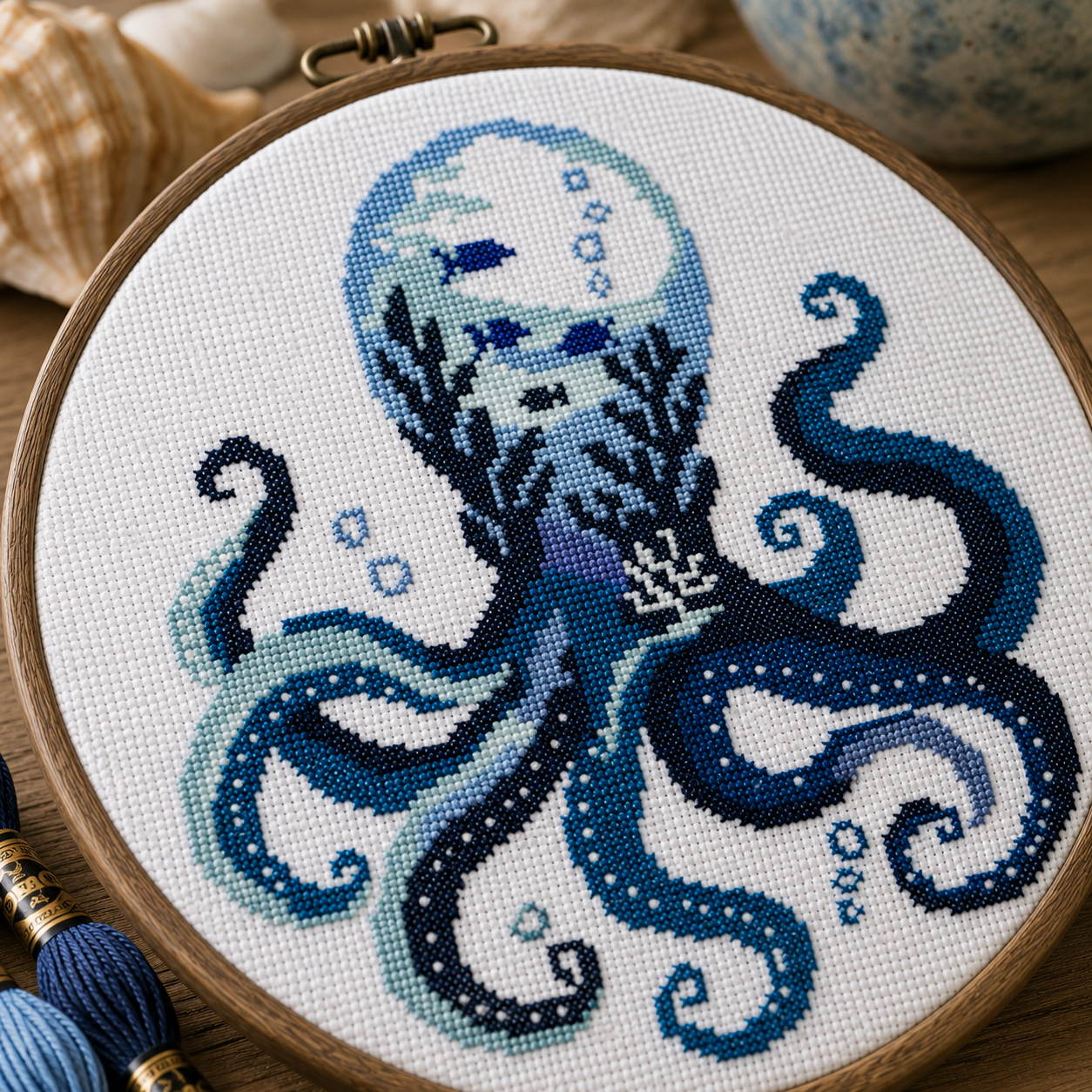 Moonlit Octopus Counted Cross Stitch Pattern PDF | Ocean Embroidery Design | Nautical Marine Wall Art | Modern Coastal Decor | Instant Download