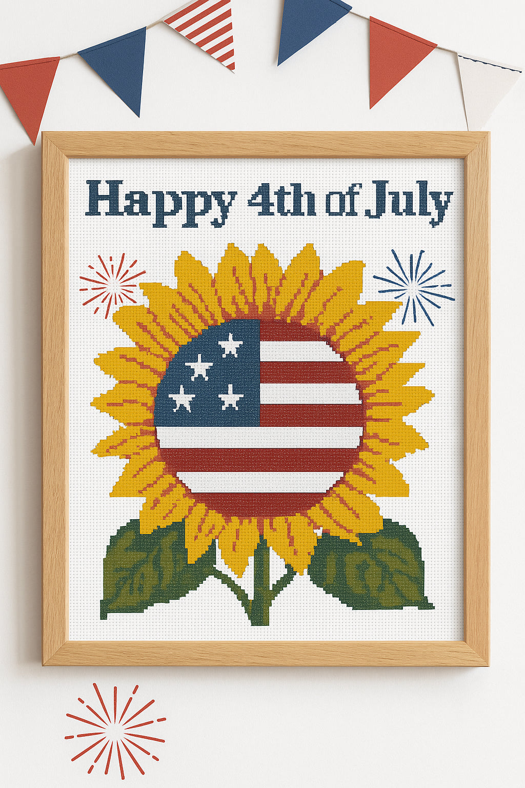 4th of July Patriotic Sunflower Flag Cross Stitch Pattern PDF – Independence Day Embroidery