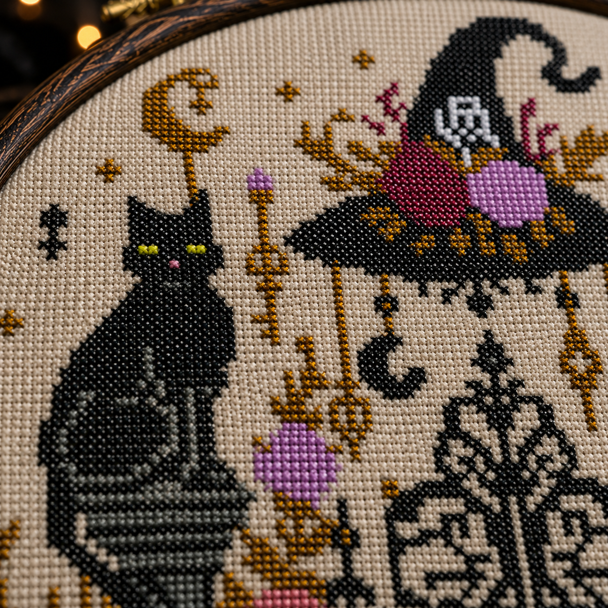 Gothic Witch Gate Cross Stitch Pattern PDF | Black Cat & Raven Halloween Embroidery | Witchcore Counted Cross Stitch Chart | Instant Download