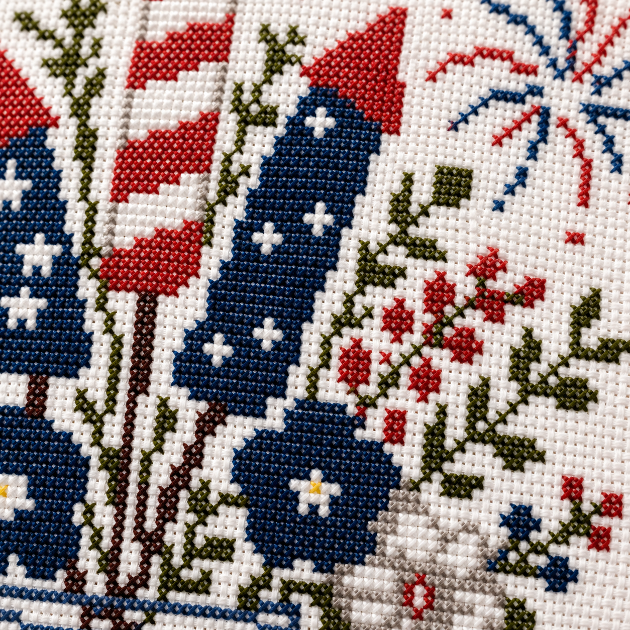 Patriotic Firework Bouquet Cross Stitch Pattern PDF, 4th of July Embroidery Pattern, Fireworks in Mason Jar, American Flag Rocket Cross Stitch, DMC Chart