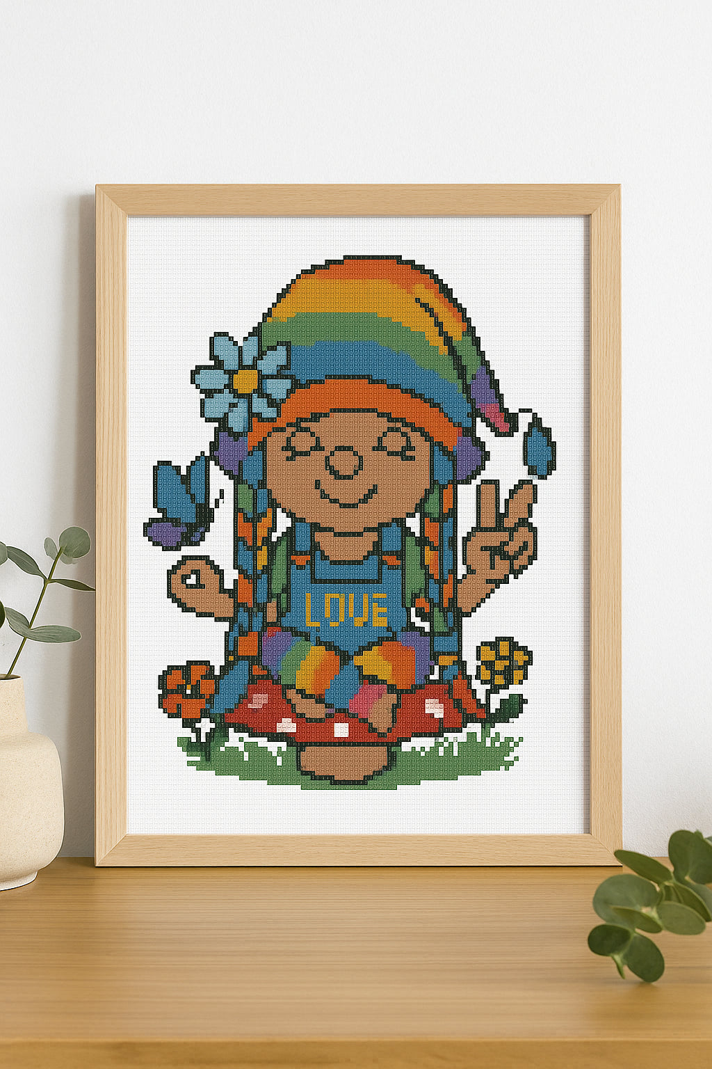 Rainbow Gnome Cross Stitch Pattern | Peace & Love Embroidery PDF