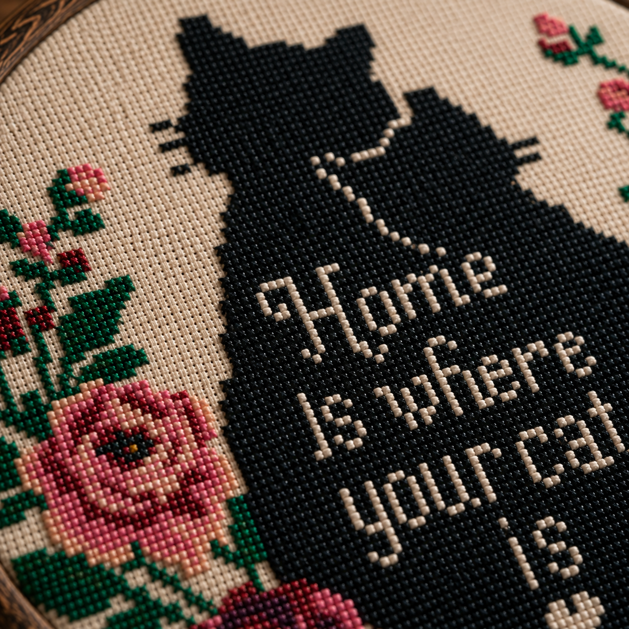 Home Is Where Your Cat Is Cross Stitch Pattern PDF | Black Cat Floral Embroidery | Modern Counted Cross Stitch | Cat Lover Gift | Instant Download