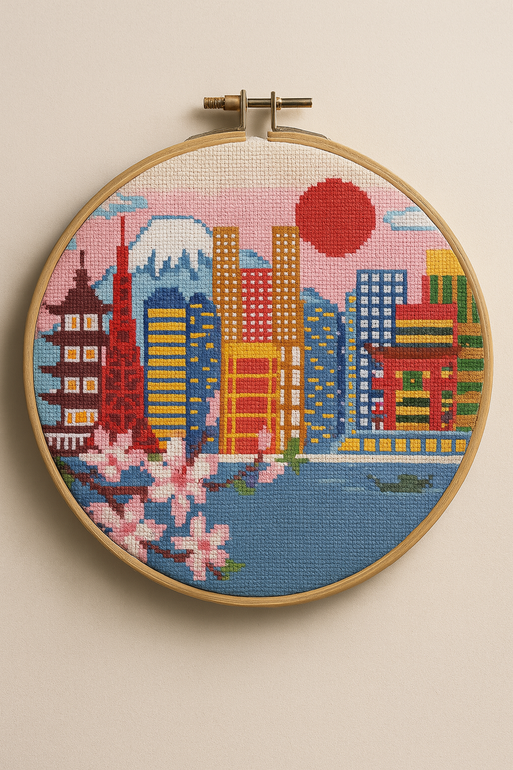 Tokyo Skyline Cross Stitch Pattern – Modern Japan Cityscape Embroidery PDF
