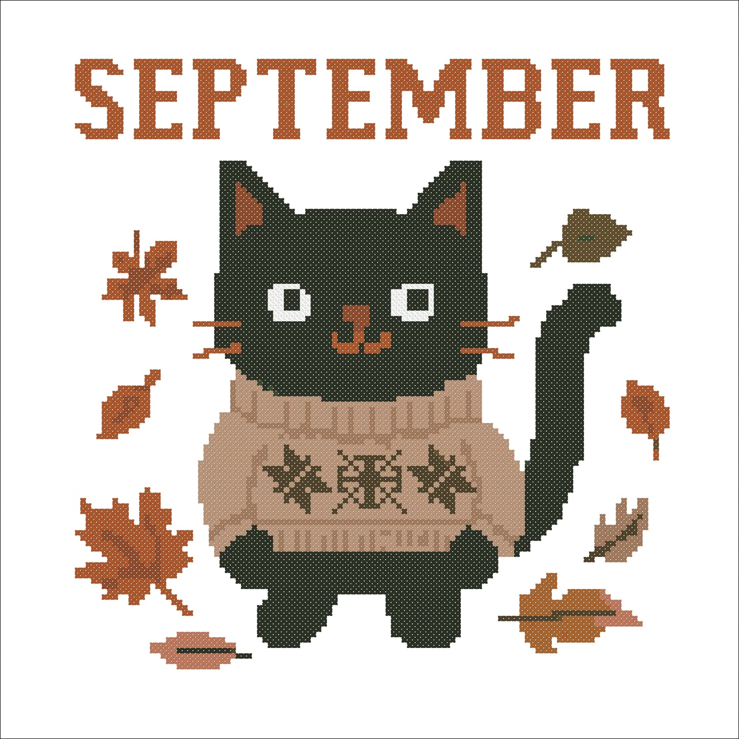 Black Cat in Cozy Sweater – September Autumn Cross Stitch Pattern