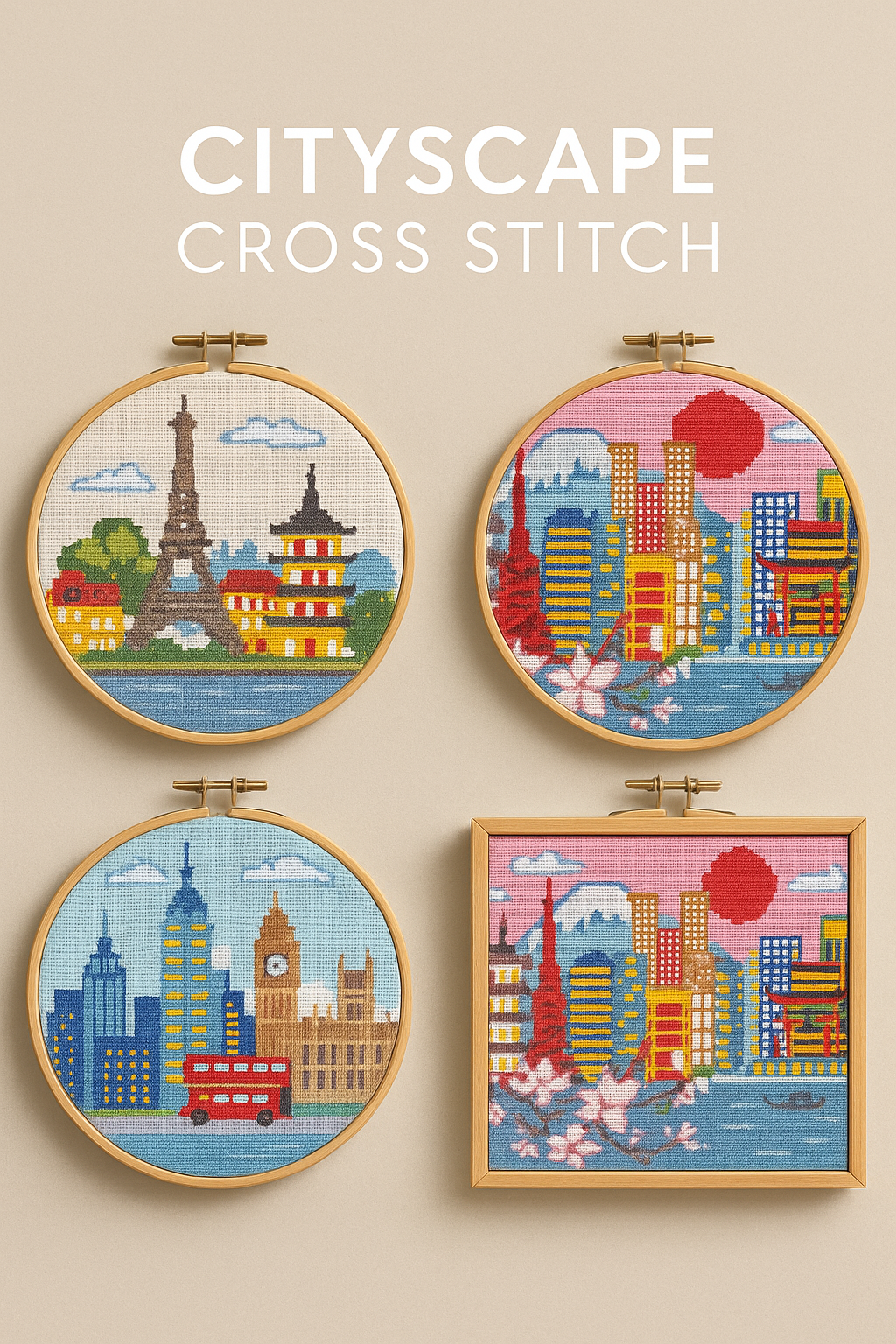 Tokyo Skyline Cross Stitch Pattern – Modern Japan Cityscape Embroidery PDF