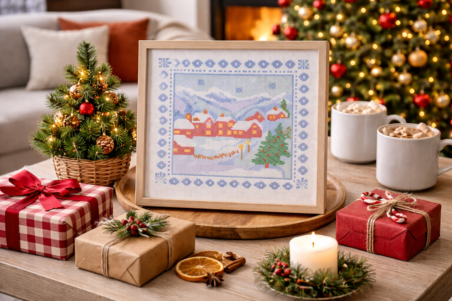 Winter Village Cross Stitch Pattern | Cozy Scandinavian Winter Embroidery PDF