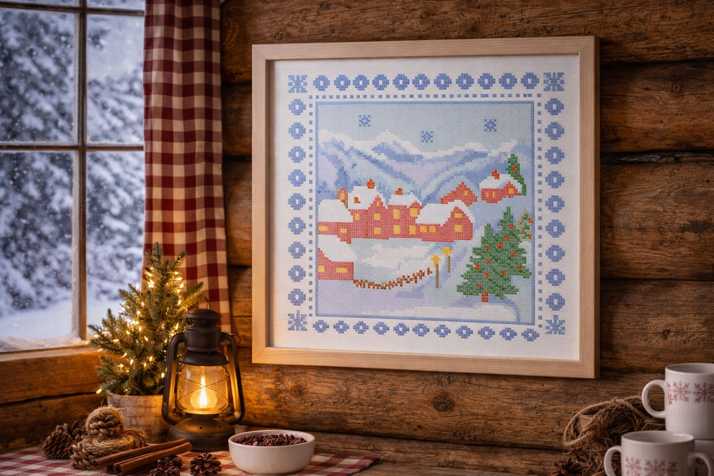 Winter Village Cross Stitch Pattern | Cozy Scandinavian Winter Embroidery PDF