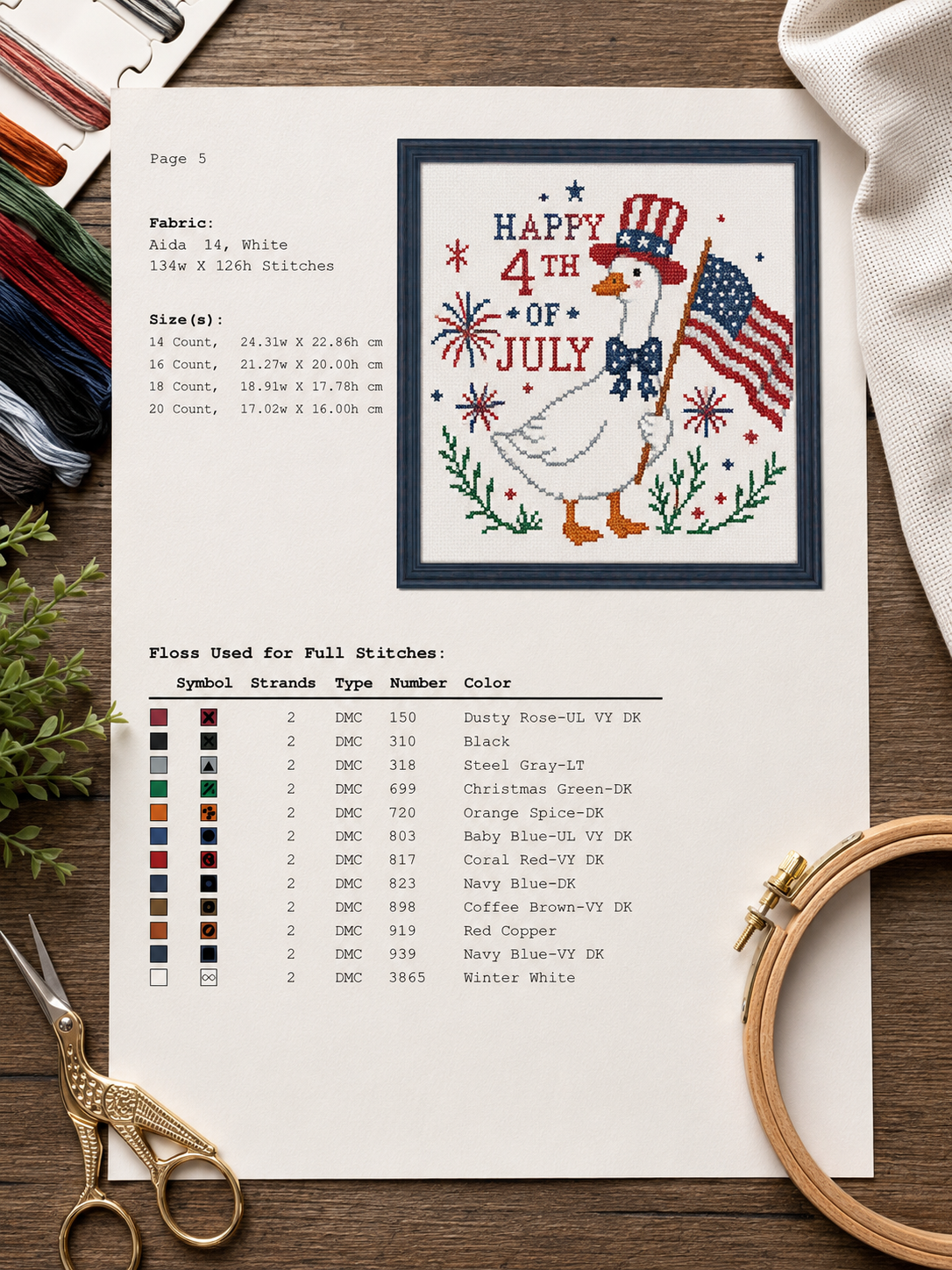 Happy 4th of July Goose Cross Stitch Pattern PDF | Patriotic Goose Embroidery Design | American Flag Counted Cross Stitch | Independence Day Decor