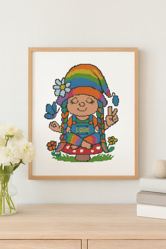 Rainbow Gnome Cross Stitch Pattern | Peace & Love Embroidery PDF