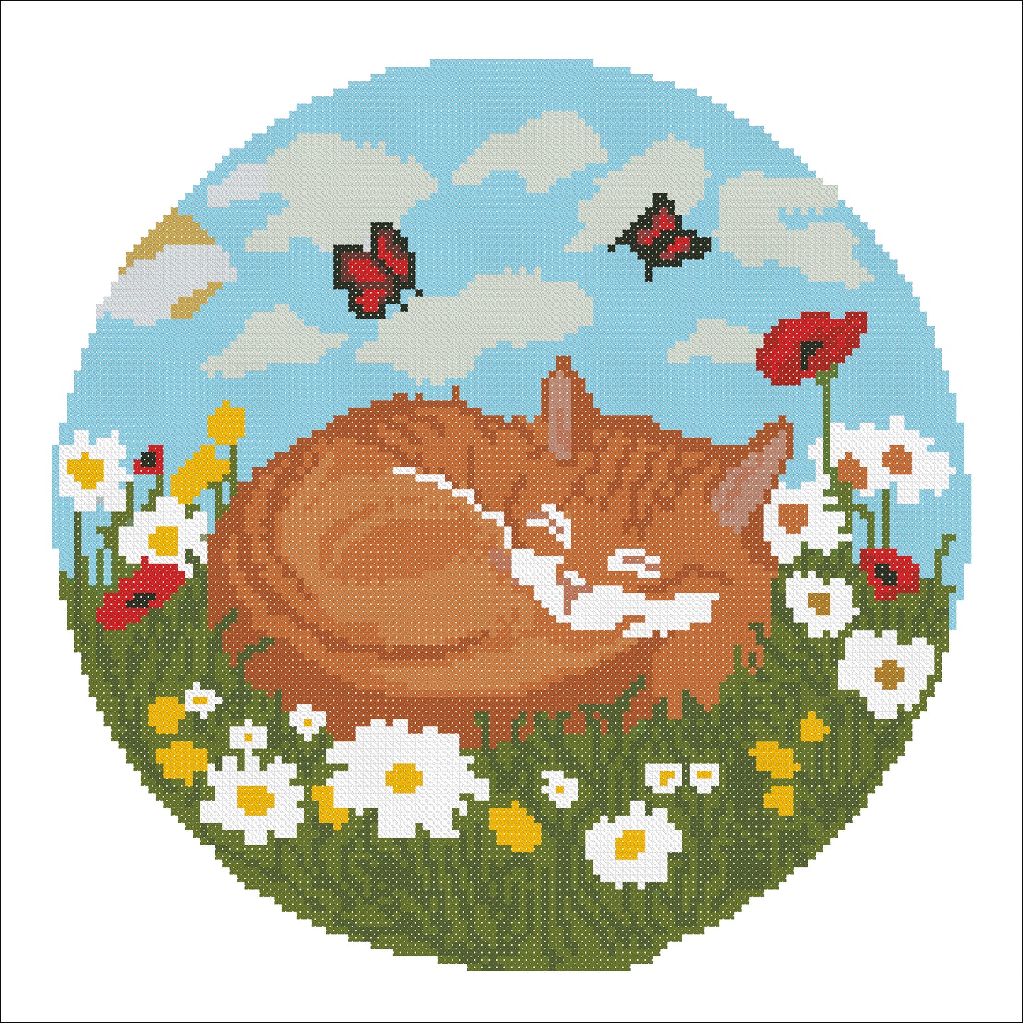 Sleeping Ginger Cat Cross Stitch Pattern | Daycare & Nursery Wall Decor Embroidery PDF