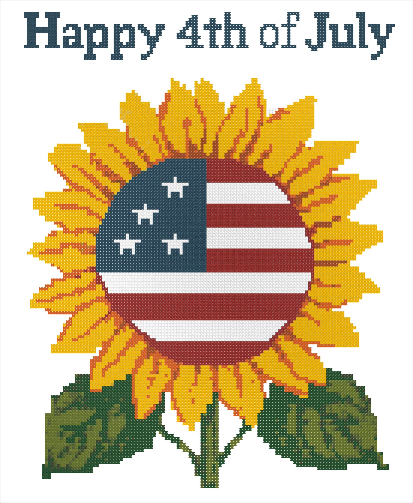 4th of July Patriotic Sunflower Flag Cross Stitch Pattern PDF – Independence Day Embroidery