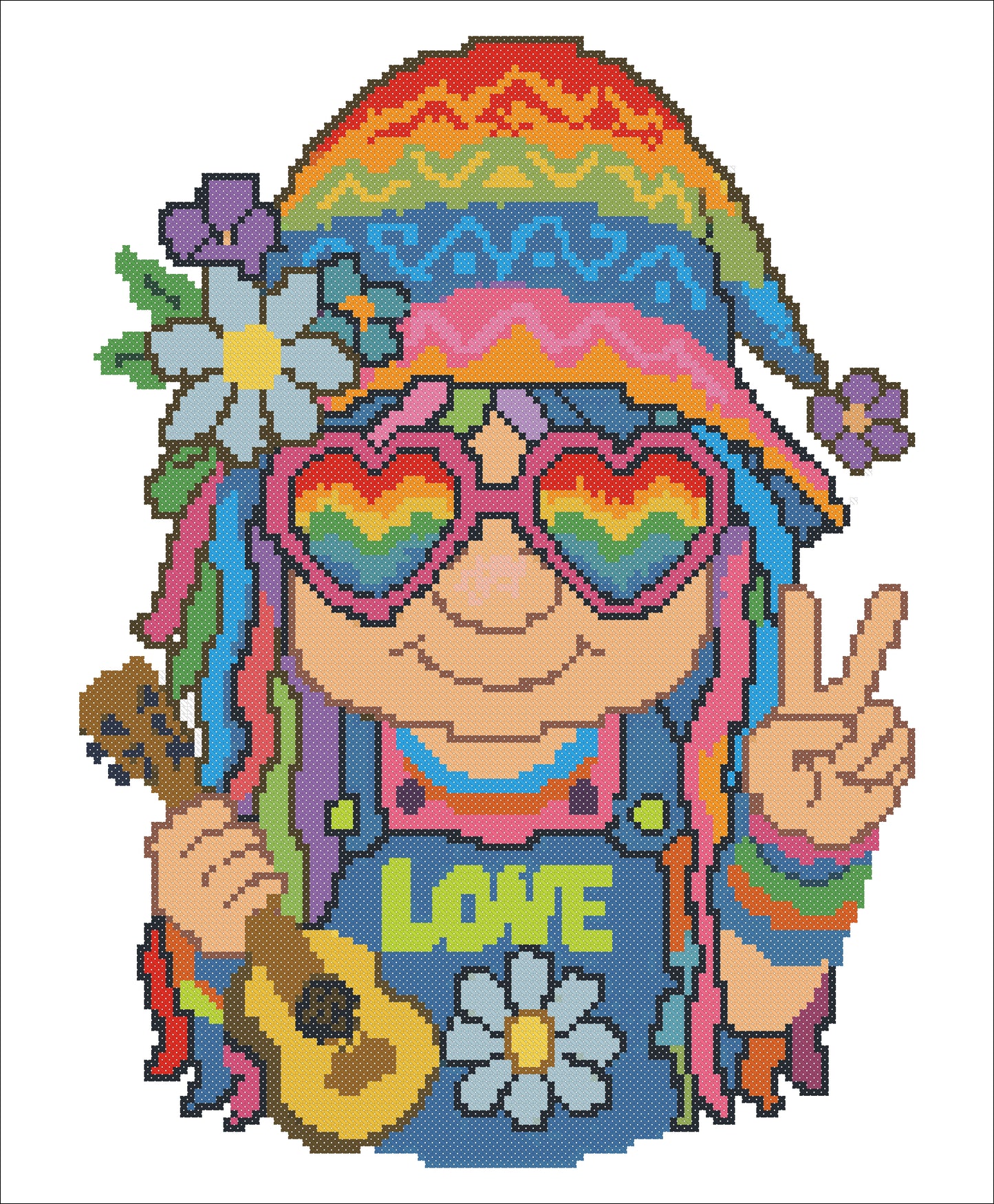 Groovy Hippie Gnome Cross Stitch Pattern | Retro Peace & Love Gnome PDF