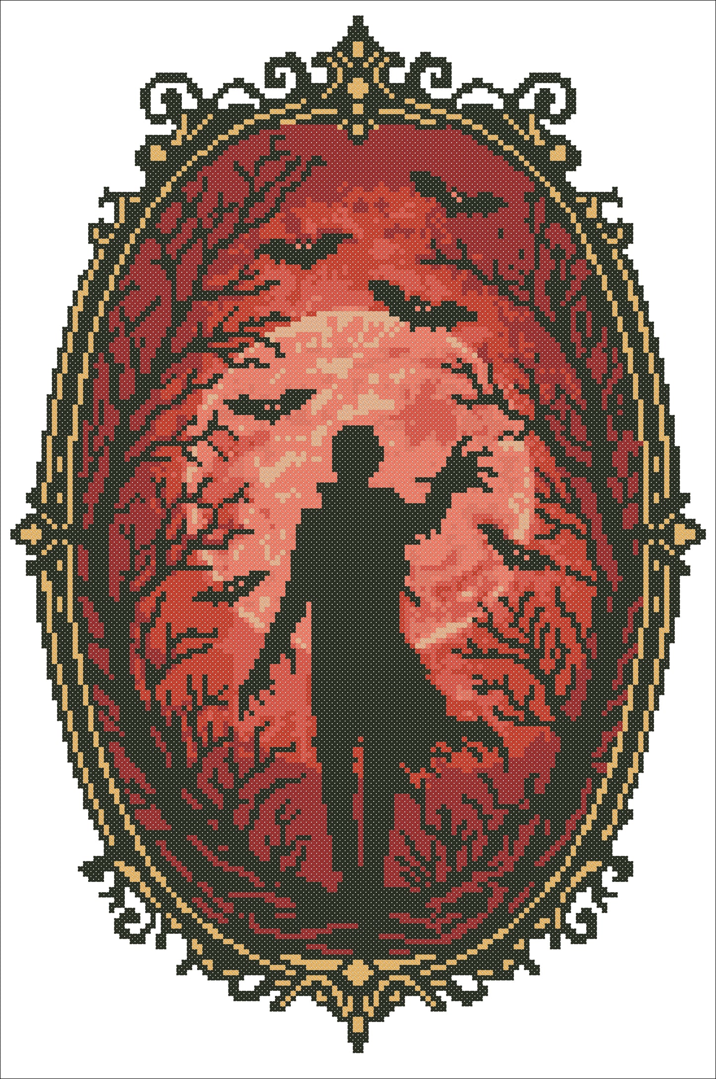Blood Moon Silhouette Cross Stitch Pattern PDF | Gothic Vampire Moon Embroidery Design | Halloween Counted Cross Stitch Chart | Instant Download