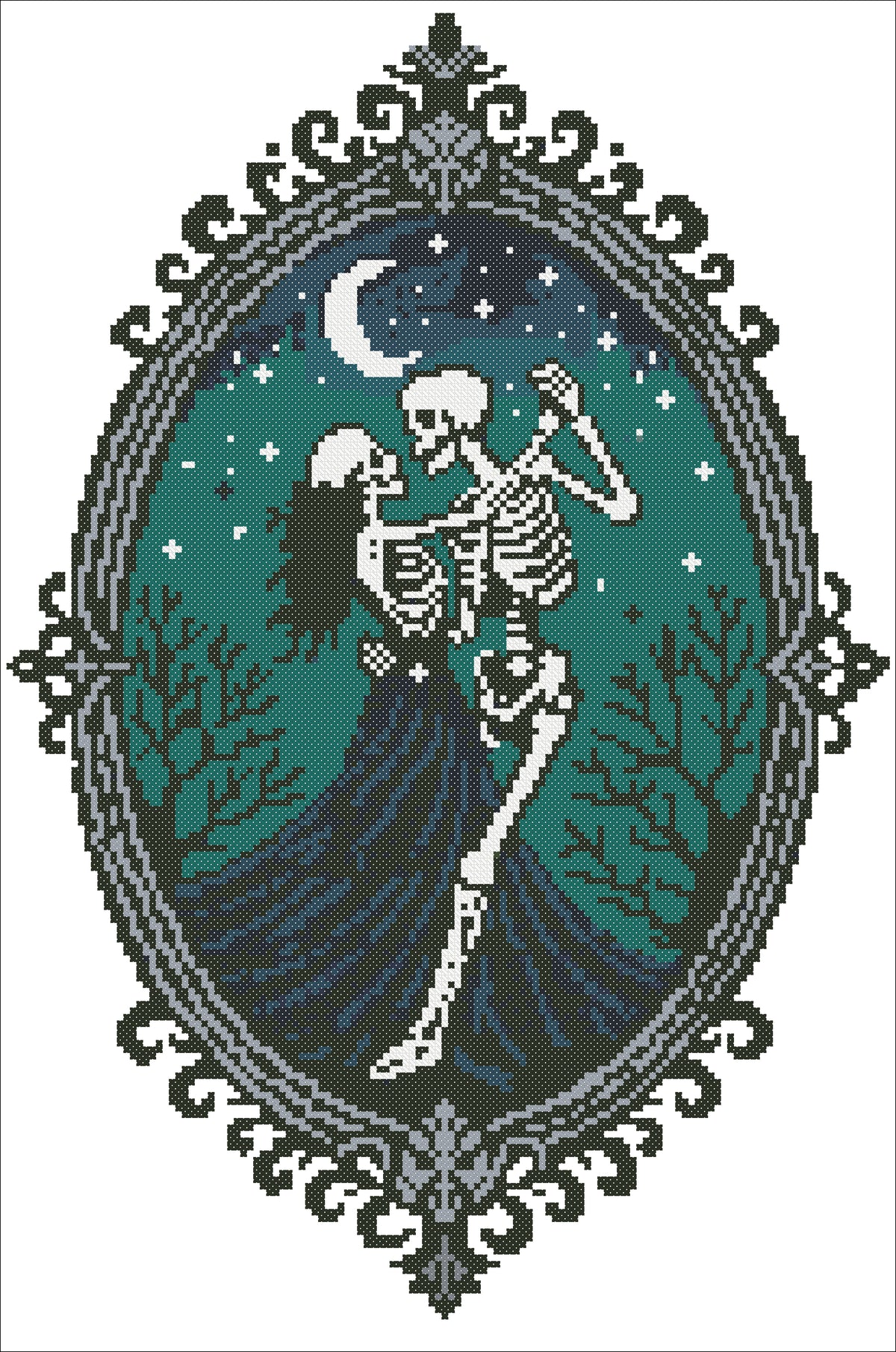 Gothic Skeleton Couple Cross Stitch Pattern PDF | Halloween Gothic Decor