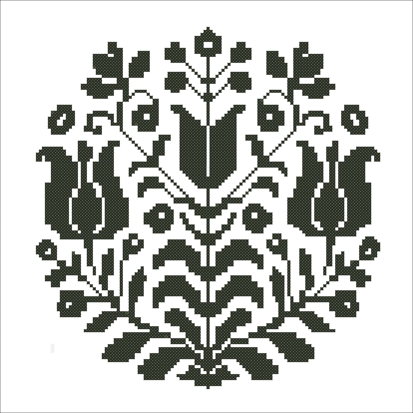 Black Folk Flowers Cross Stitch Pattern | Hungarian Folk Art Embroidery PDF