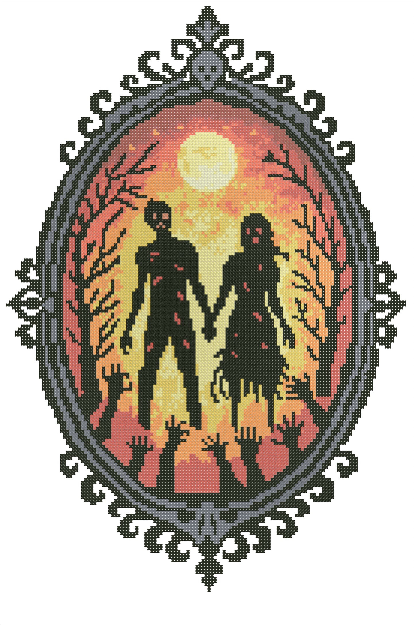 Zombie Couple Cross Stitch Pattern PDF – Gothic Halloween Embroidery Design – Spooky Love Silhouette