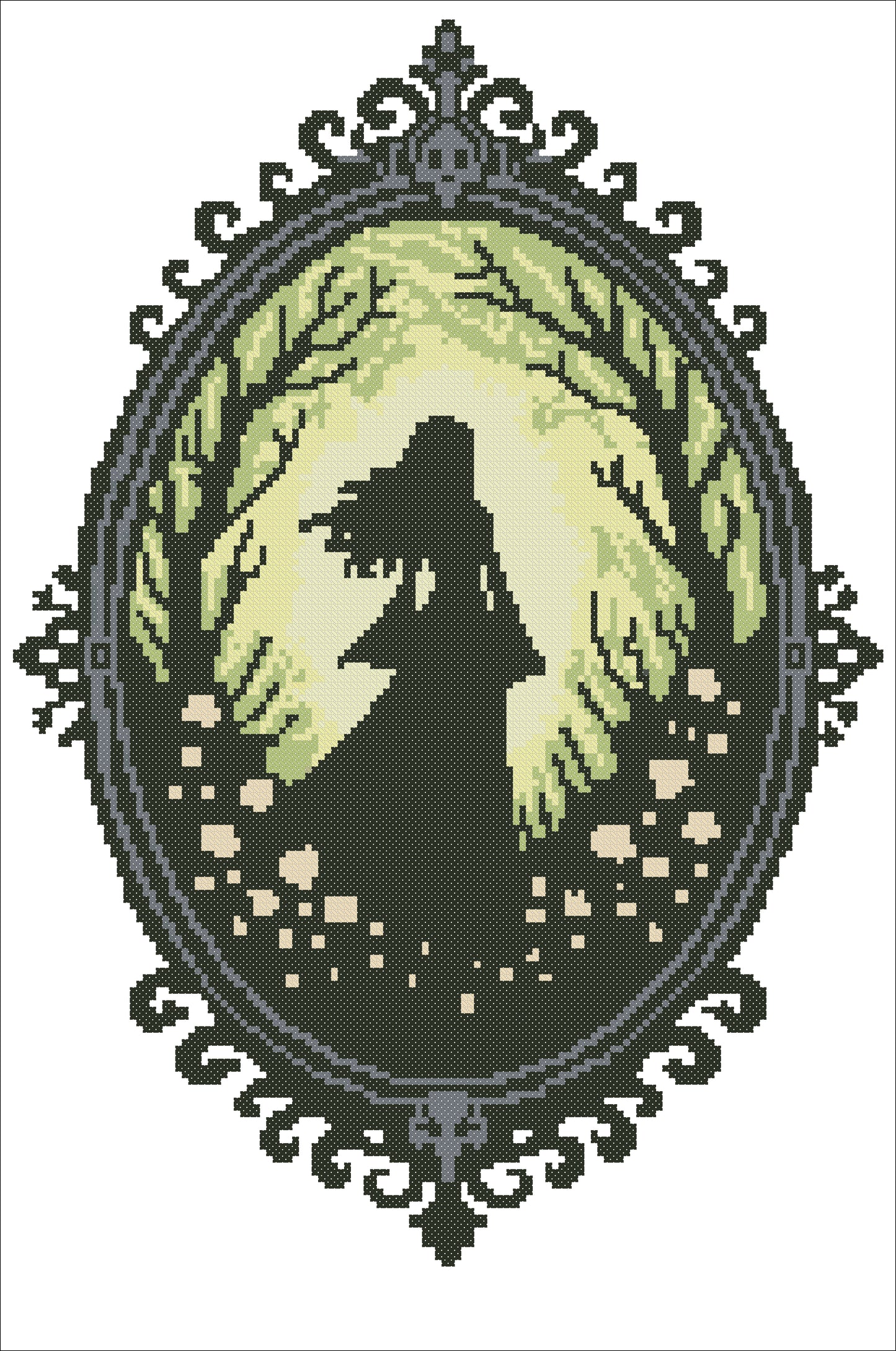 Gothic Forest Lady Cross Stitch Pattern – Dark Fantasy Embroidery Design PDF