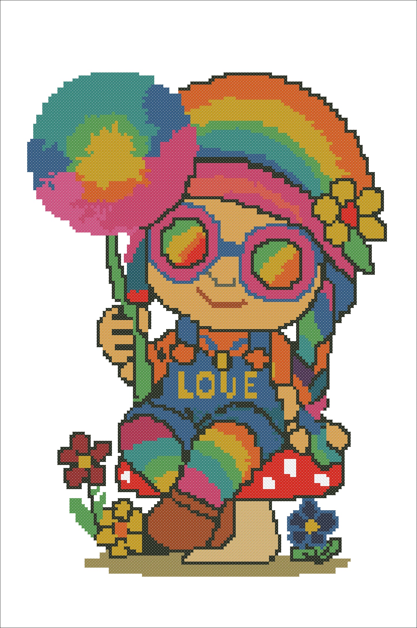 🌈 Hippie Gnome Cross Stitch Pattern | Rainbow Peace Gnome with Dandelion