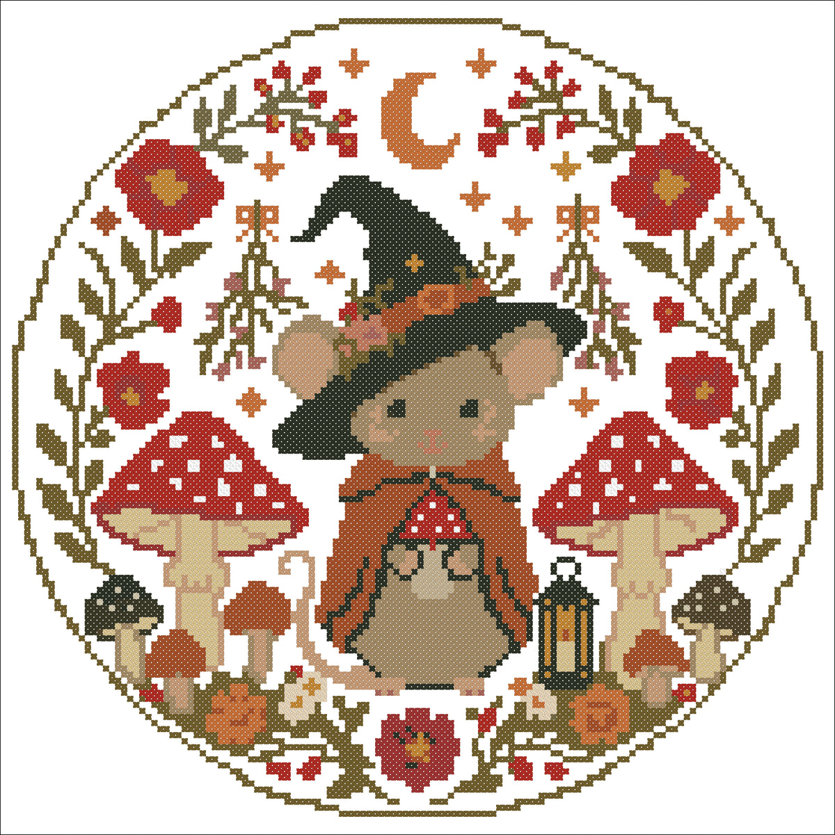 Witch Mouse Cross Stitch Pattern PDF | Halloween Embroidery