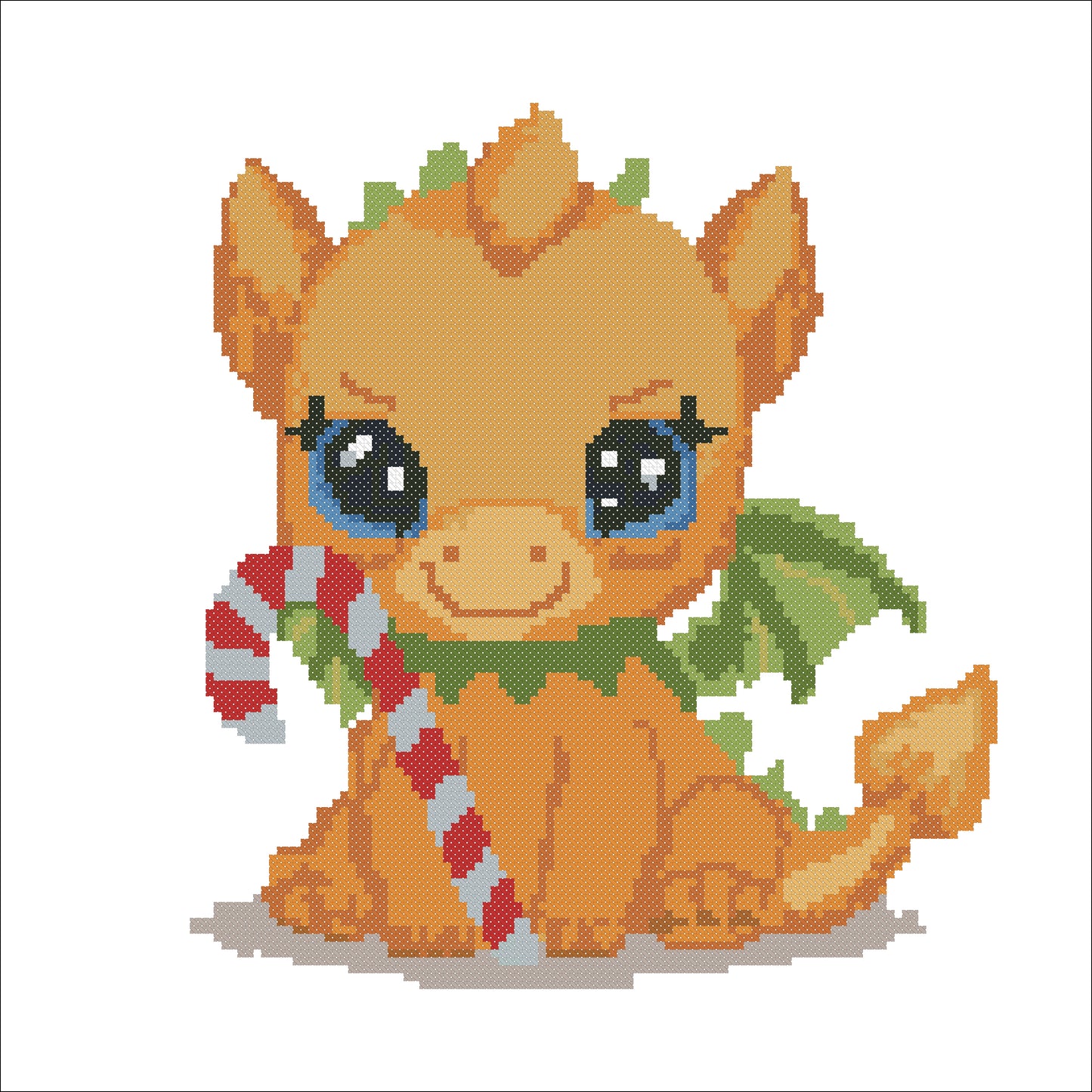 Christmas Dragon Cross Stitch Pattern • Cute Baby Dragon with Candy Cane • Holiday Embroidery Design PDF