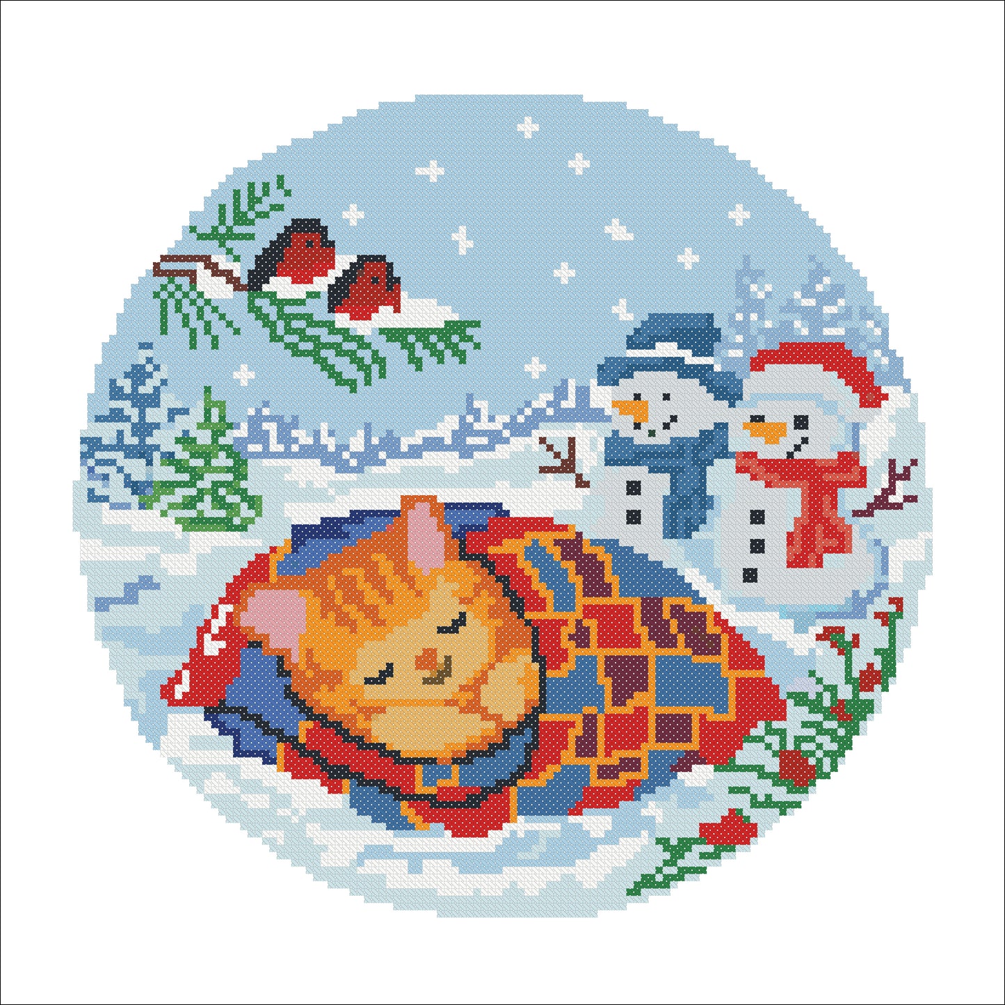 Sleeping Kitten Winter Cross Stitch Pattern – Cute Cat Christmas Ornament, Nursery Decor, PDF Pattern