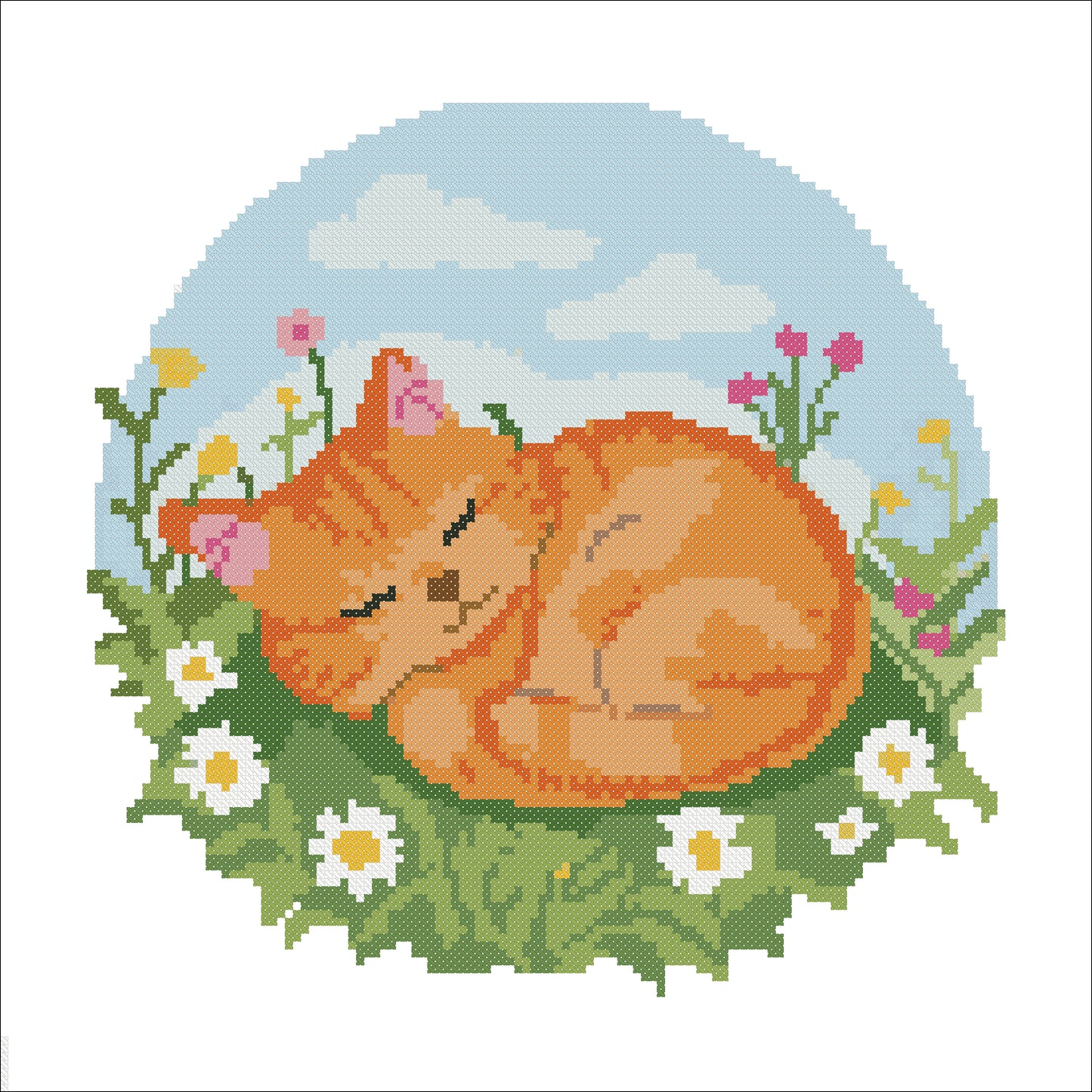 Sleeping Ginger Cat Cross Stitch Pattern | Cute Nursery & Daycare Embroidery PDF