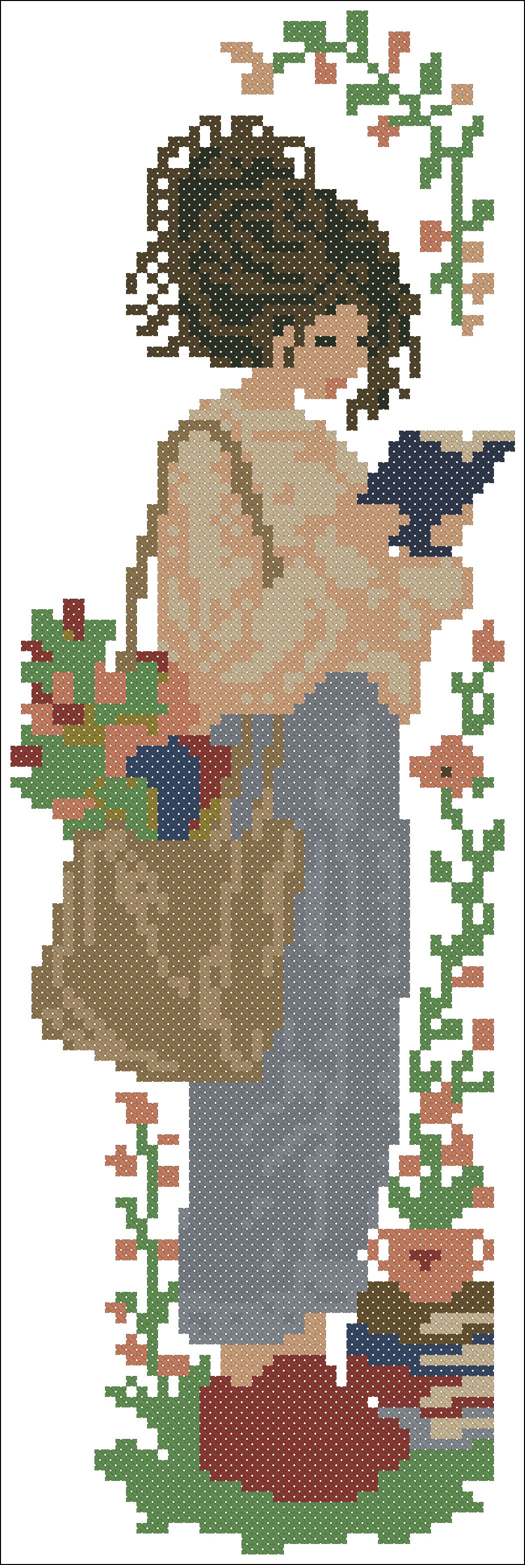 Reading Girl Bookmark Cross Stitch Pattern PDF – Floral Book Lover