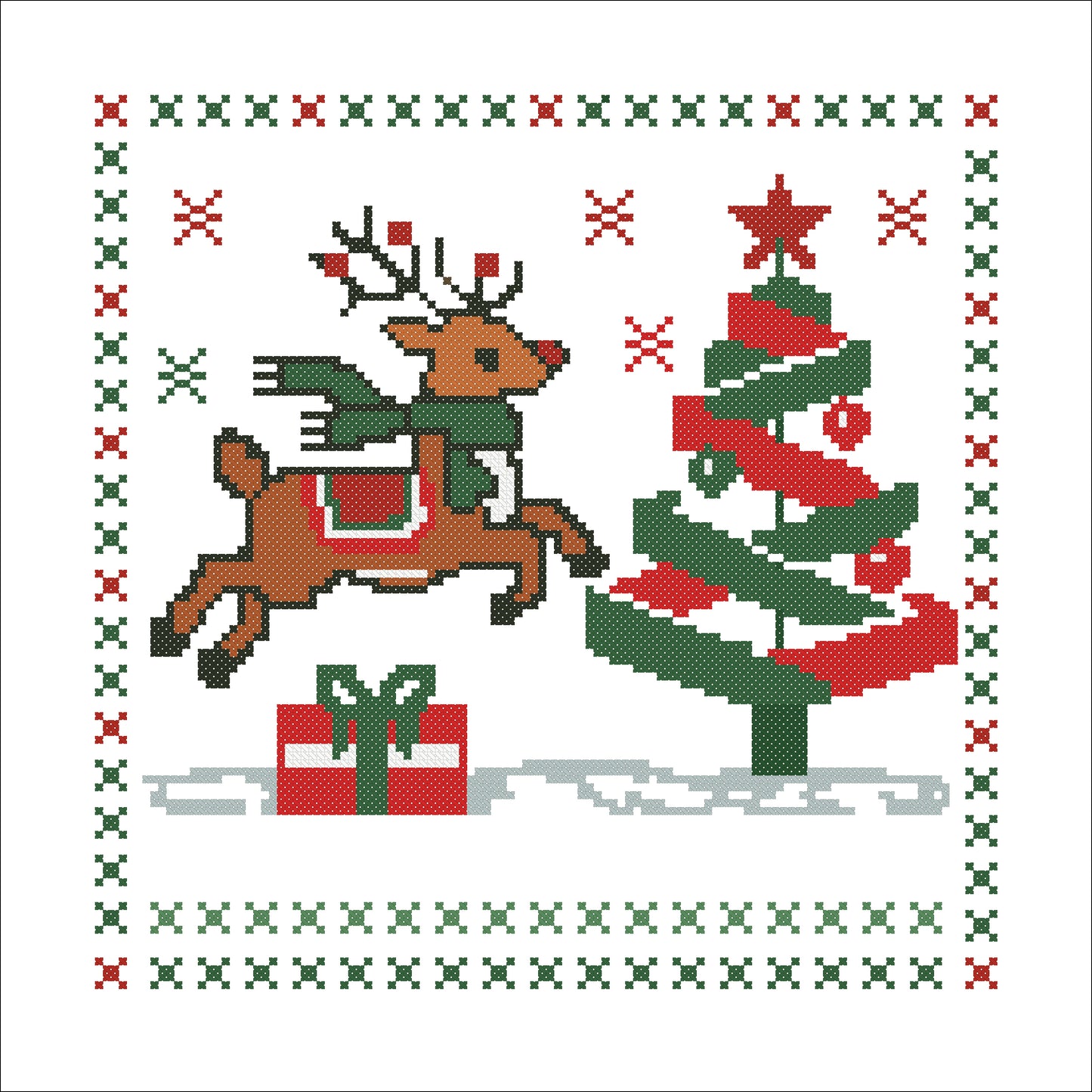 Christmas Reindeer Cross Stitch Pattern – Festive Holiday Tree & Gift Design