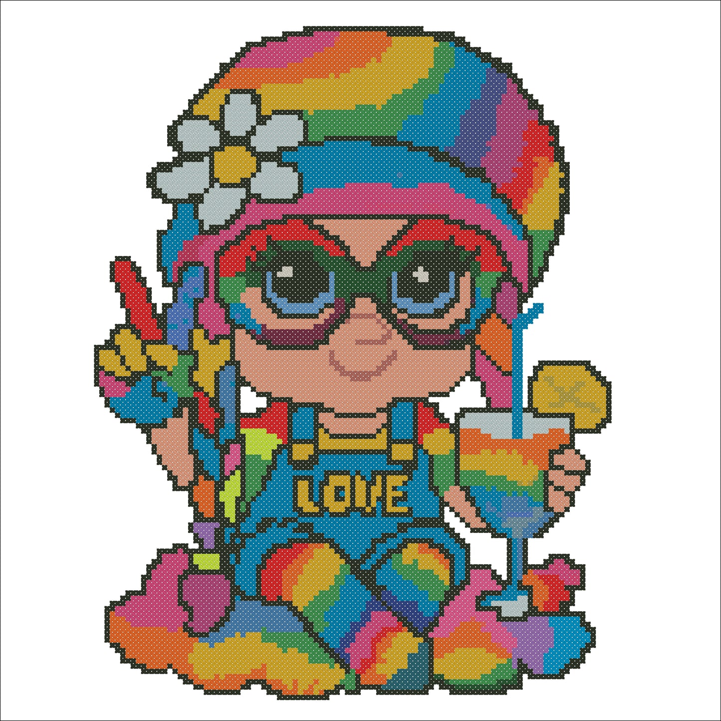 🌈 Rainbow Hippie Gnome Cross Stitch Pattern – PDF Instant Download